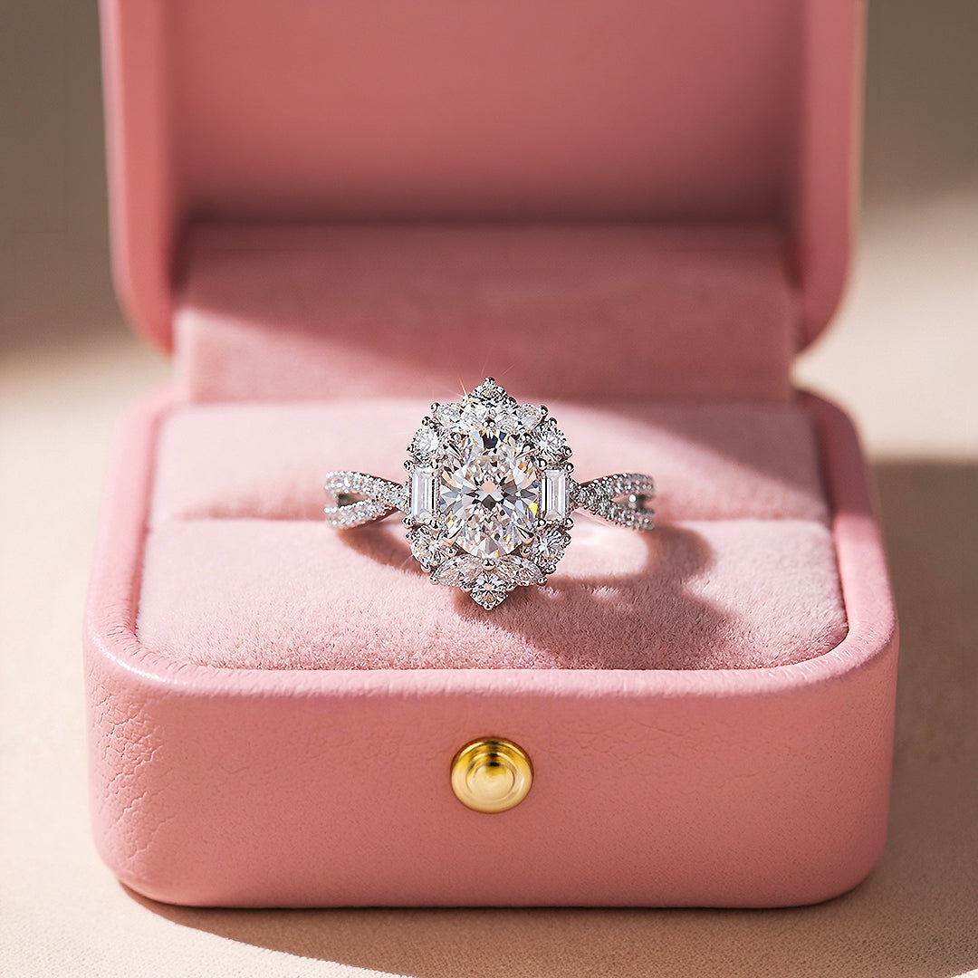 Oval Halo Twist Shank Engagement Ring | Luxe5182 - Rings | Singapore Jewellery, Wedding Rings &amp; Gifts | Same Day Delivery | Tiara.com.sg