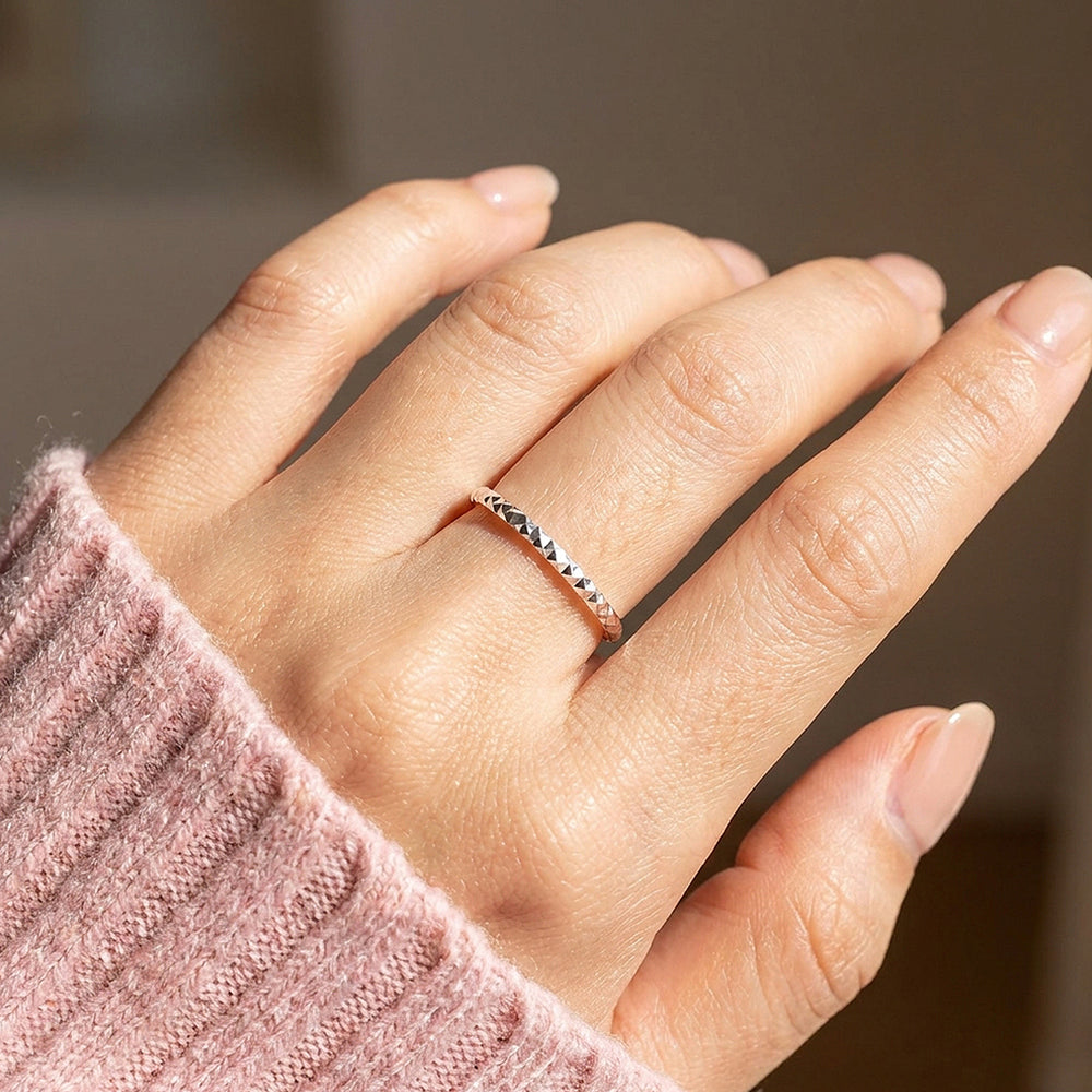 Faceted Texture Band Ring | 925 Sterling Silver | Prm5034