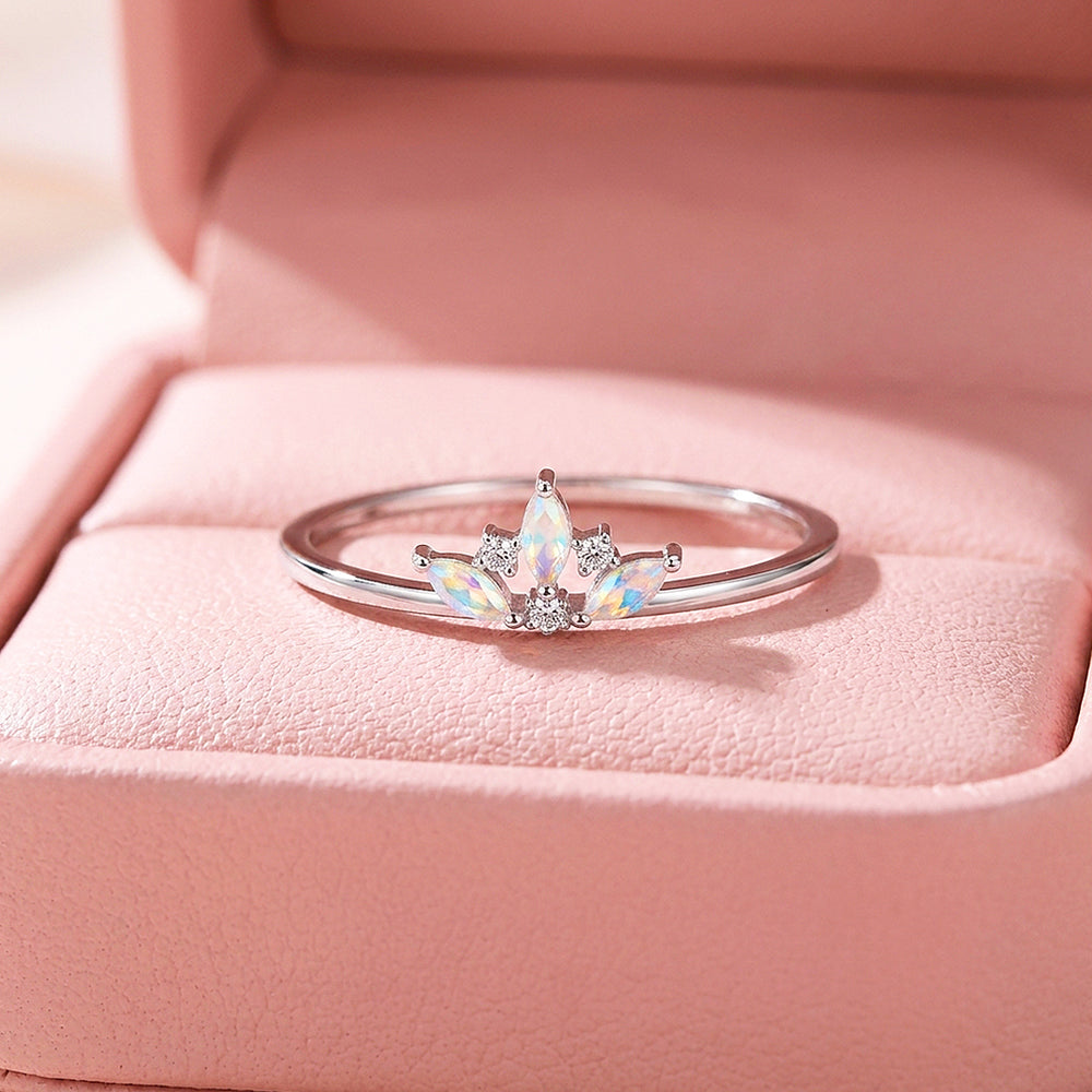 Moonstone Crown Ring | Moonstone & Diamond Simulant | 925 Sterling Silver | Prm5035