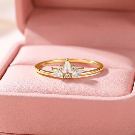 Moonstone Crown Ring | Moonstone &amp; Diamond Simulant | 925 Sterling Silver | Prm5035
