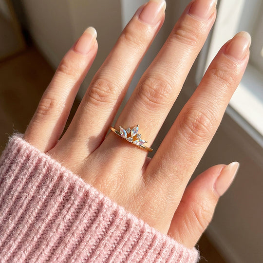 Moonstone Crown Ring | Moonstone &amp; Diamond Simulant | 925 Sterling Silver | Prm5035