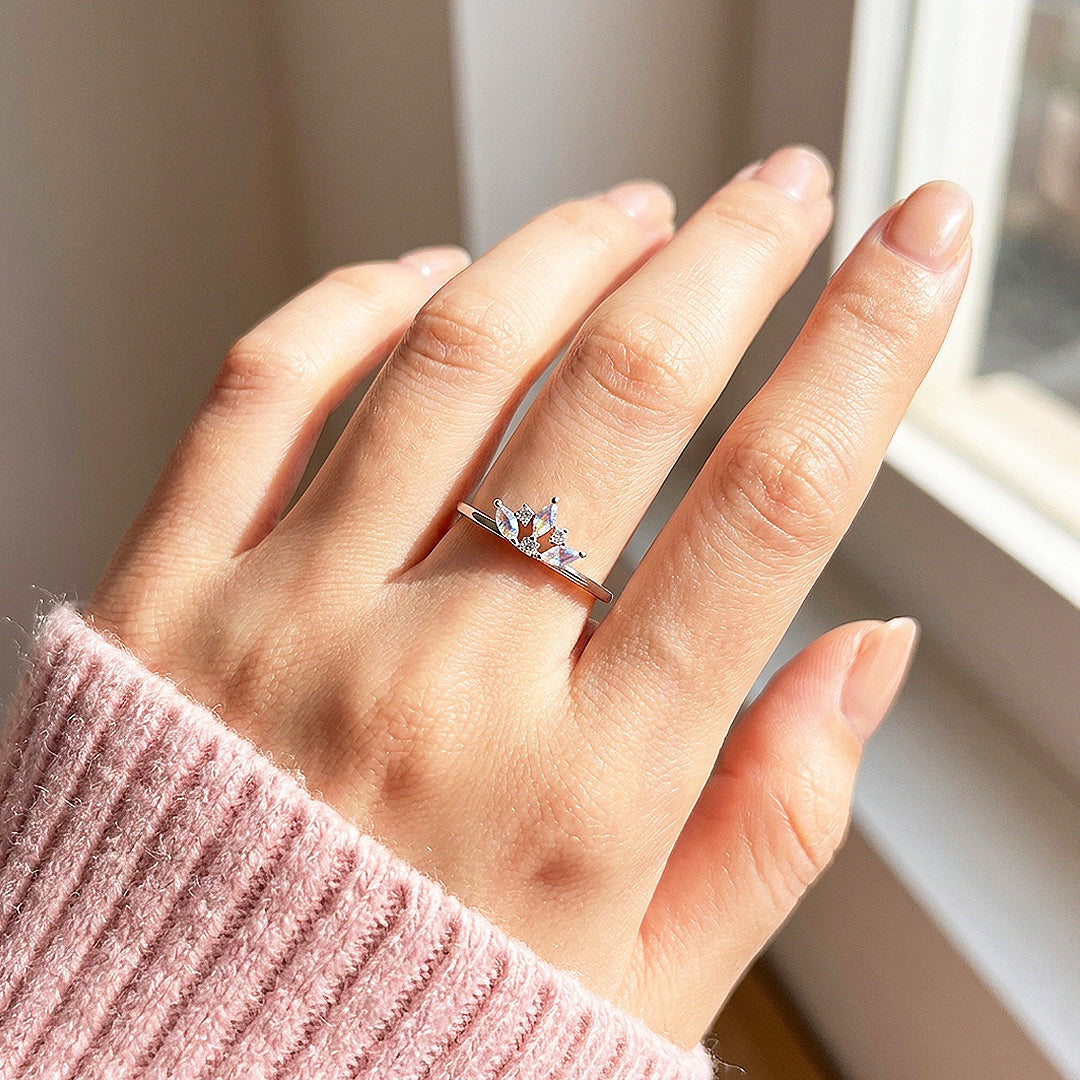 Moonstone Crown Ring | Moonstone &amp; Diamond Simulant | 925 Sterling Silver | Prm5035