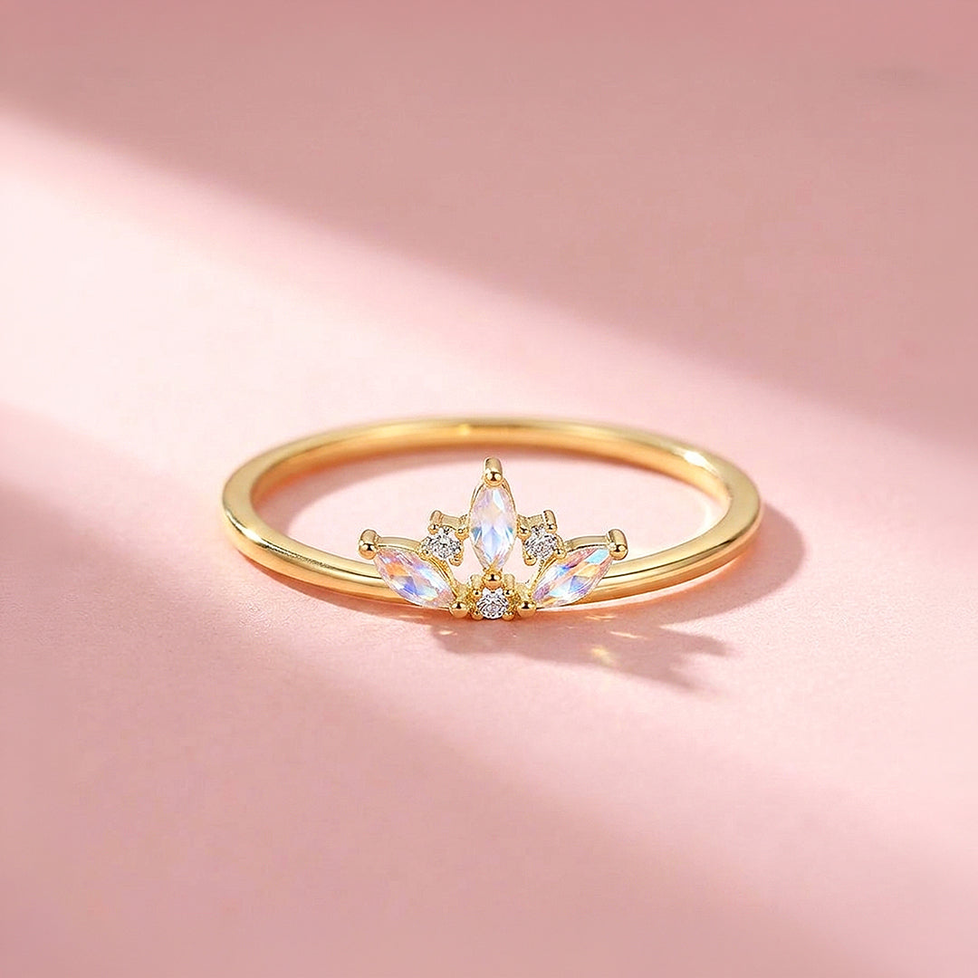 Moonstone Crown Ring | Moonstone &amp; Diamond Simulant | 925 Sterling Silver | Prm5035