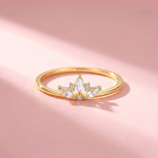 Moonstone Crown Ring | Moonstone &amp; Diamond Simulant | 925 Sterling Silver | Prm5035