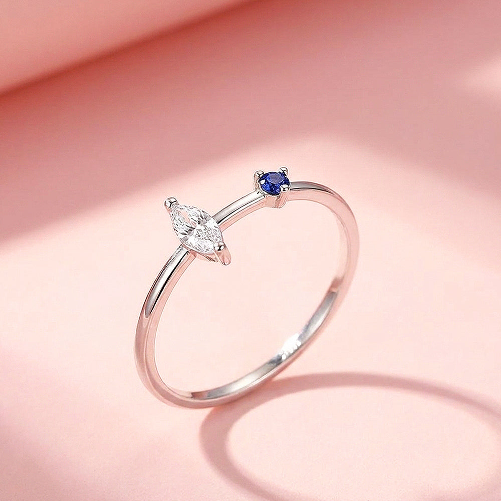 Marquise & Navy Duo Ring | Diamond Simulant | 925 Sterling Silver | Prm5012