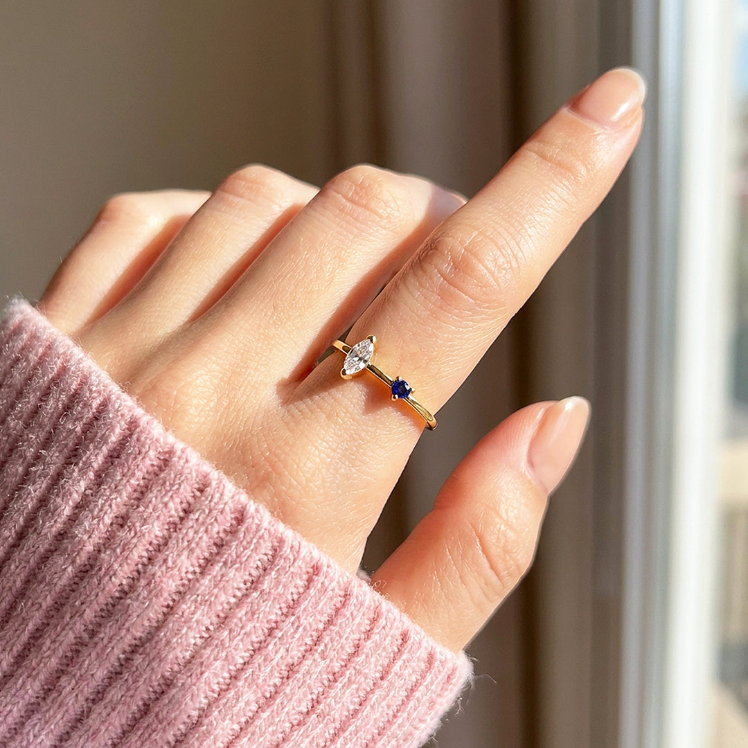 Marquise &amp; Navy Duo Ring | Diamond Simulant | 925 Sterling Silver | Prm5012