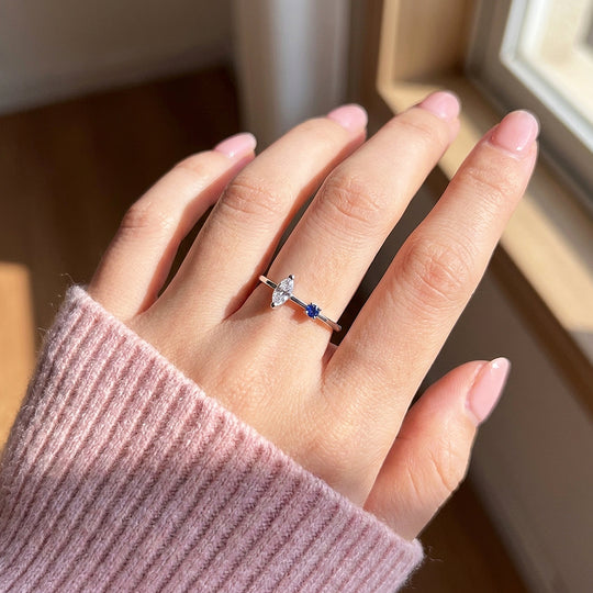 Marquise &amp; Navy Duo Ring | Diamond Simulant | 925 Sterling Silver | Prm5012