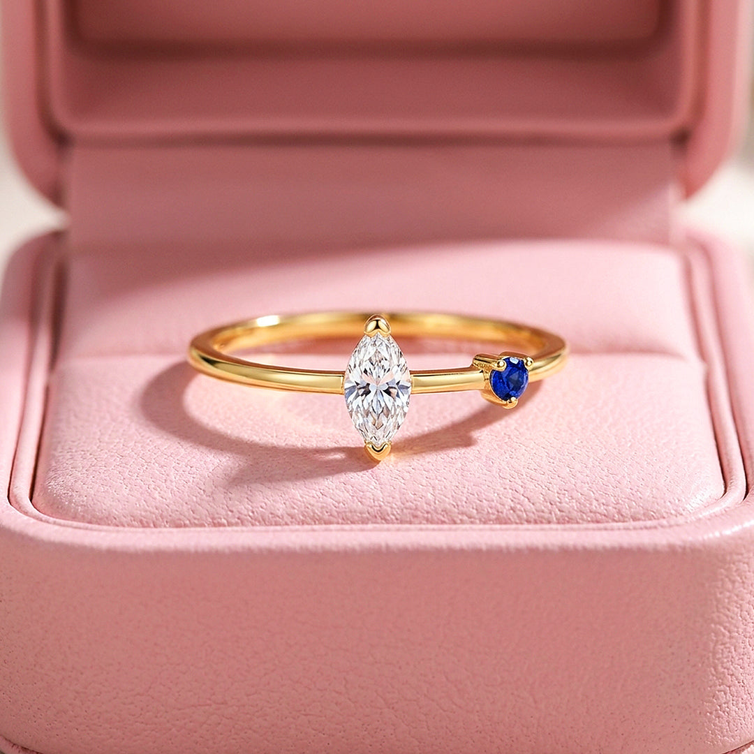 Marquise &amp; Navy Duo Ring | Diamond Simulant | 925 Sterling Silver | Prm5012