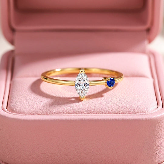 Marquise &amp; Navy Duo Ring | Diamond Simulant | 925 Sterling Silver | Prm5012