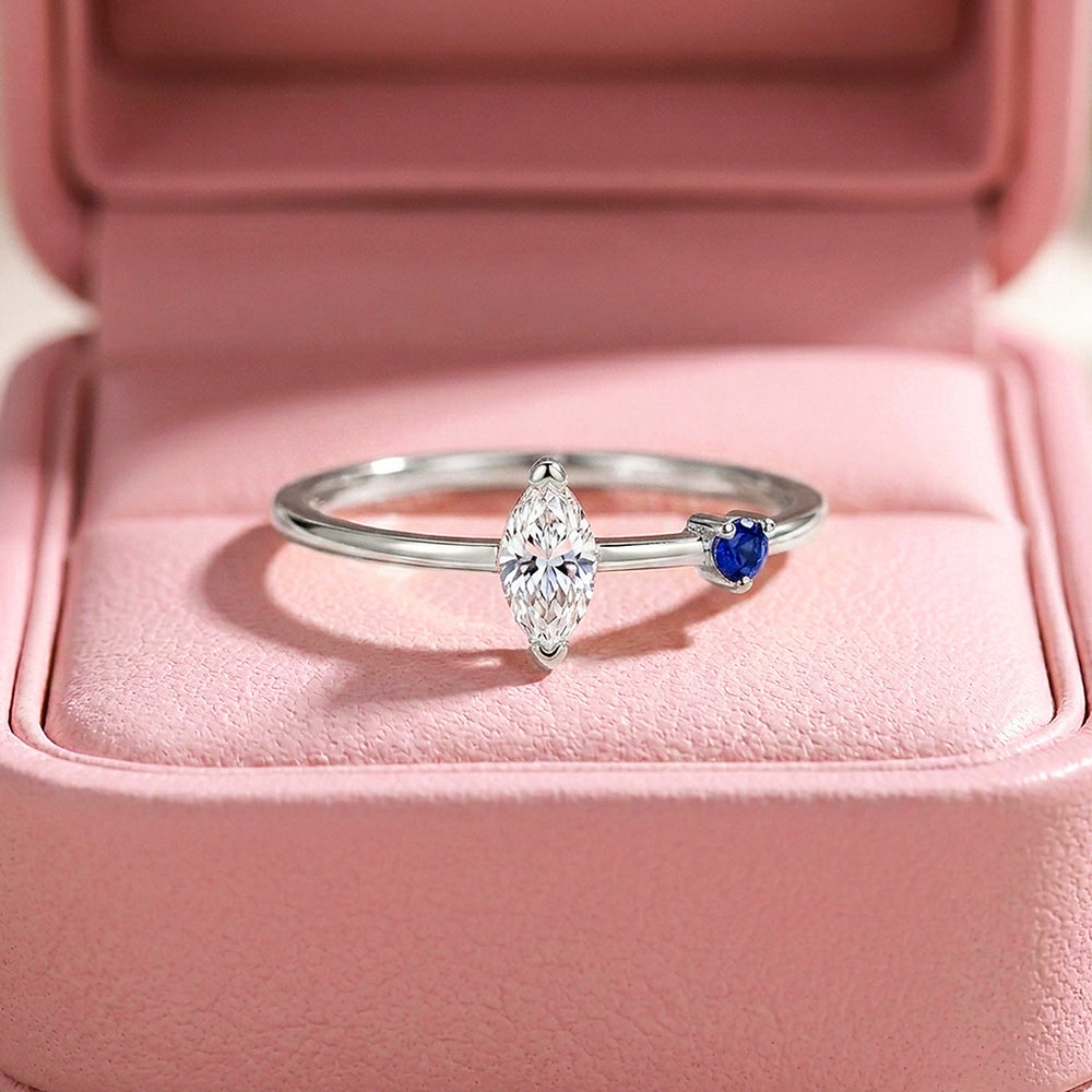 Marquise & Navy Duo Ring | Diamond Simulant | 925 Sterling Silver | Prm5012