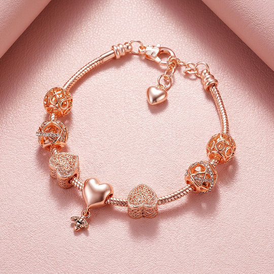 Heart &amp; Bee Charm Bracelet | Diamond Simulant | Luxe6080