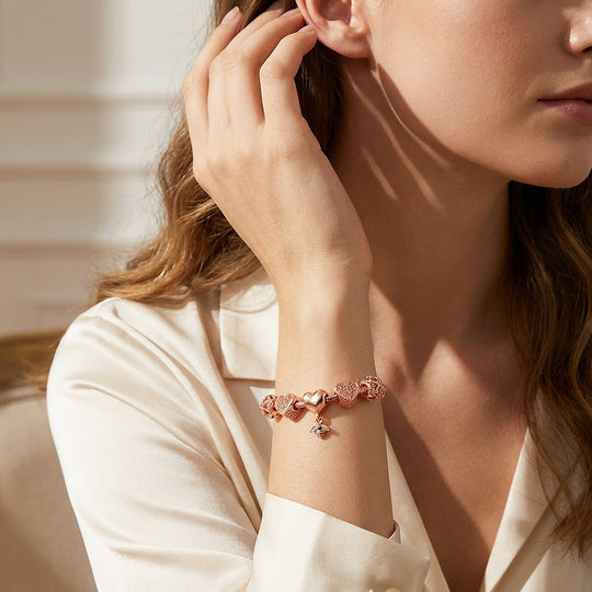 Heart &amp; Bee Charm Bracelet | Diamond Simulant | Luxe6080