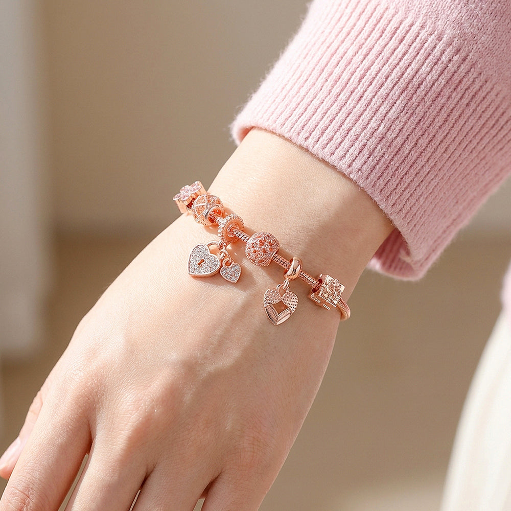 Heart Locket Charm Bracelet | Diamond Simulant | Luxe6099