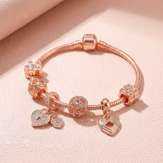 Heart Locket Charm Bracelet | Diamond Simulant | Luxe6099