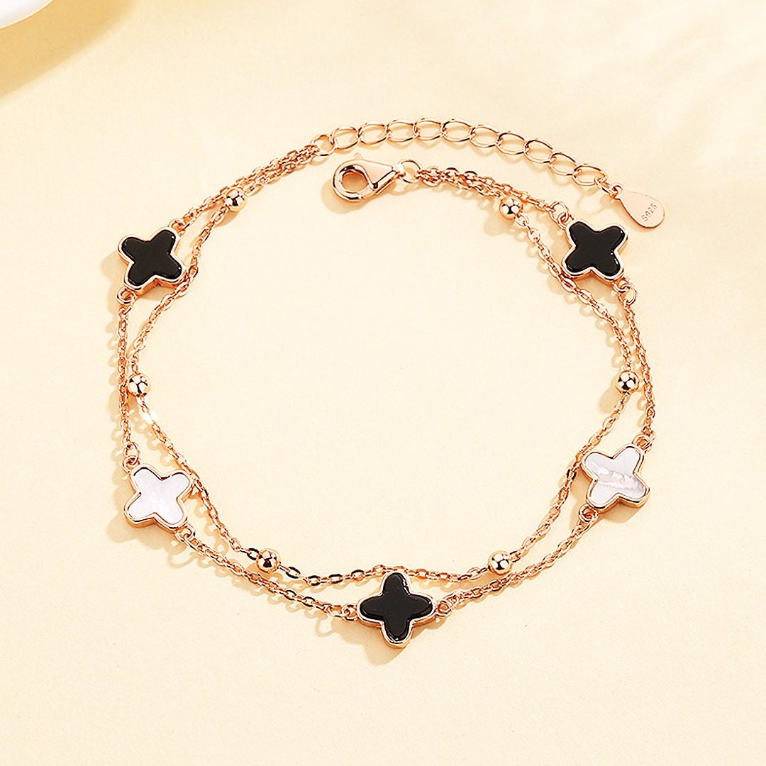 Four-Leaf Clover Bracelet | Black & White Inlay | Luxe6121 - bangle | Singapore Jewellery, Wedding Rings & Gifts | Same Day Delivery | Tiara.com.sg