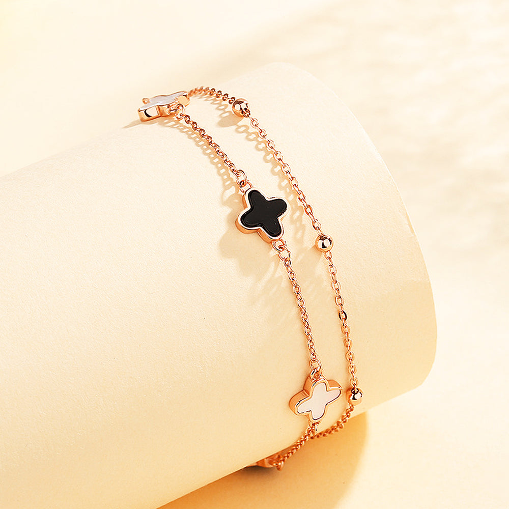 Four-Leaf Clover Bracelet | Black & White Inlay | Luxe6121 - bangle | Singapore Jewellery, Wedding Rings & Gifts | Same Day Delivery | Tiara.com.sg