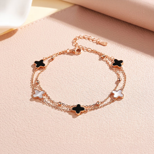 Rose Gold Clover Double-Strand Bracelet | Women&
