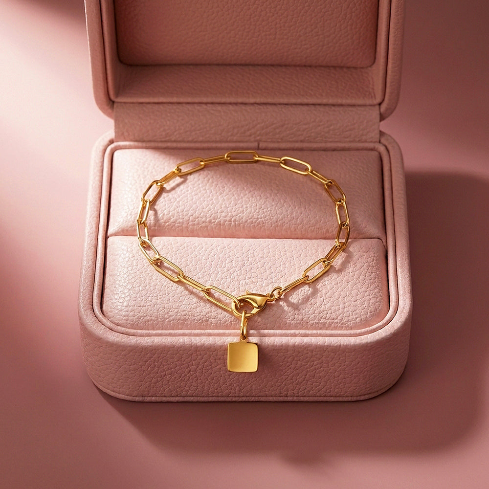 Paperclip Link Square Charm Bracelet | Luxe6127