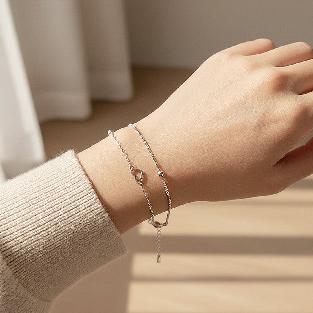 Dual-Heart Layered Satellite Bracelet | Luxe6132 - bangle | Singapore Jewellery, Wedding Rings & Gifts | Same Day Delivery | Tiara.com.sg