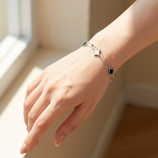 Black and White Clover Double-Strand Bracelet | Women&