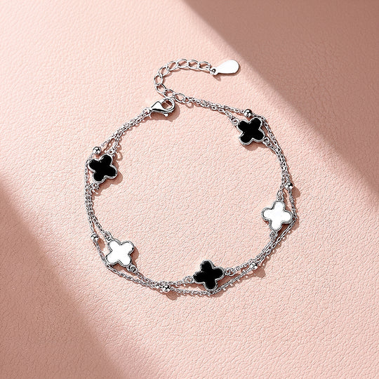 Black and White Clover Double-Strand Bracelet | Women&