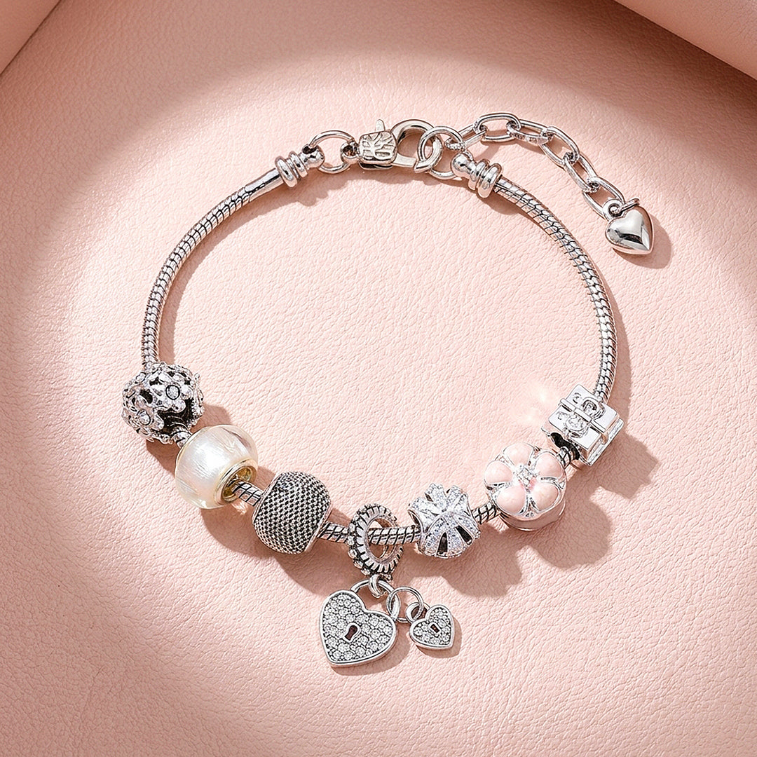 Twin Hearts Charm Bracelet | Diamond Simulant | Luxe6191