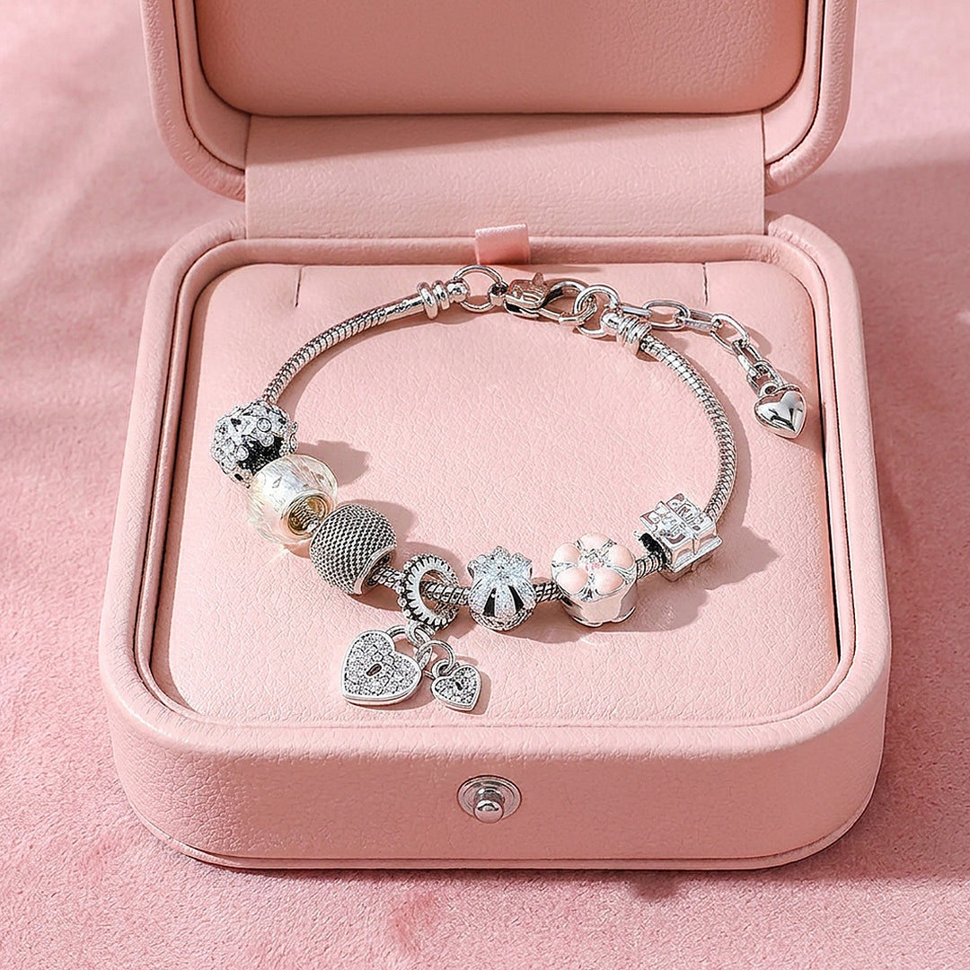 Twin Hearts Charm Bracelet | Diamond Simulant | Luxe6191