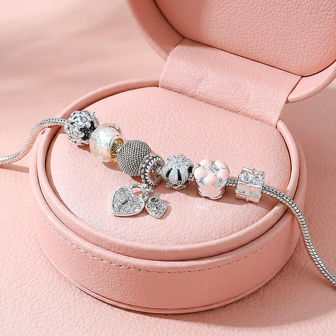 Twin Hearts Charm Bracelet | Diamond Simulant | Luxe6191