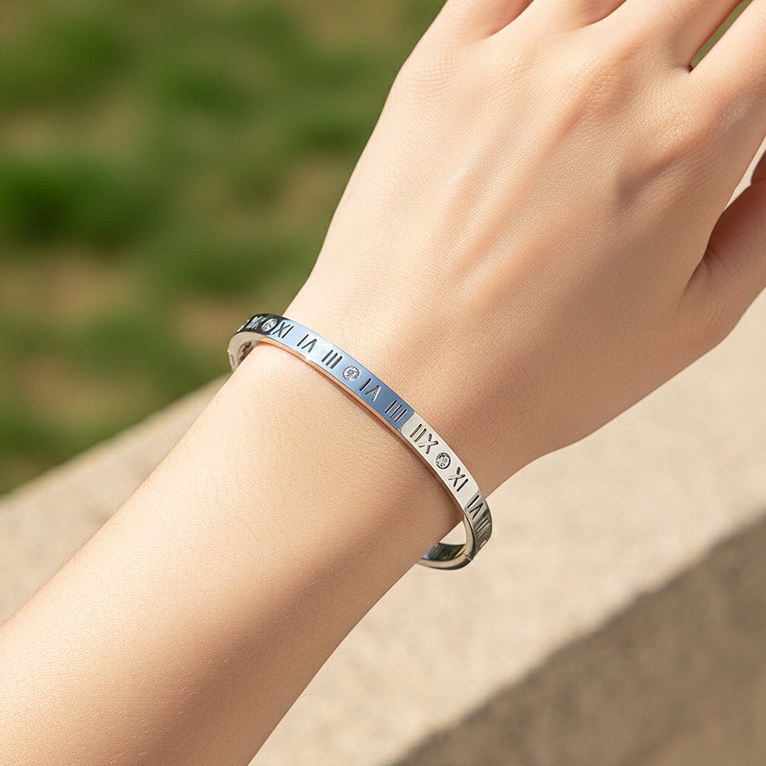 Roman Numeral Iconic Hinge Bangle | High-Brilliance Diamond Simulant | Titanium Steel | Luxe6250 - bangle | Singapore Jewellery, Wedding Rings & Gifts | Same Day Delivery | Tiara.com.sg