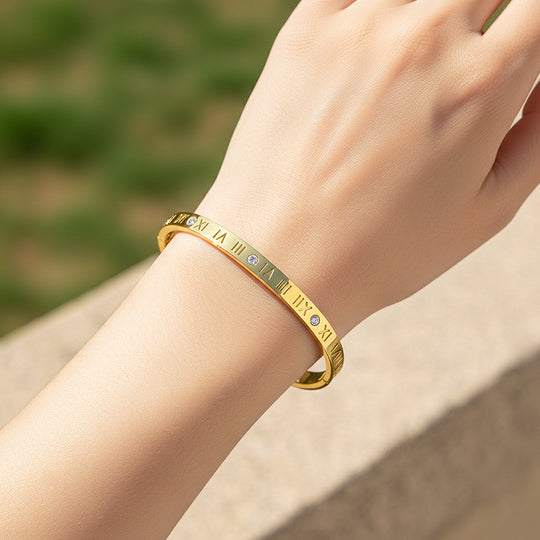 Roman Numeral Iconic Hinge Bangle | High-Brilliance Diamond Simulant | Titanium Steel | Luxe6250 - bangle | Singapore Jewellery, Wedding Rings &amp; Gifts | Same Day Delivery | Tiara.com.sg