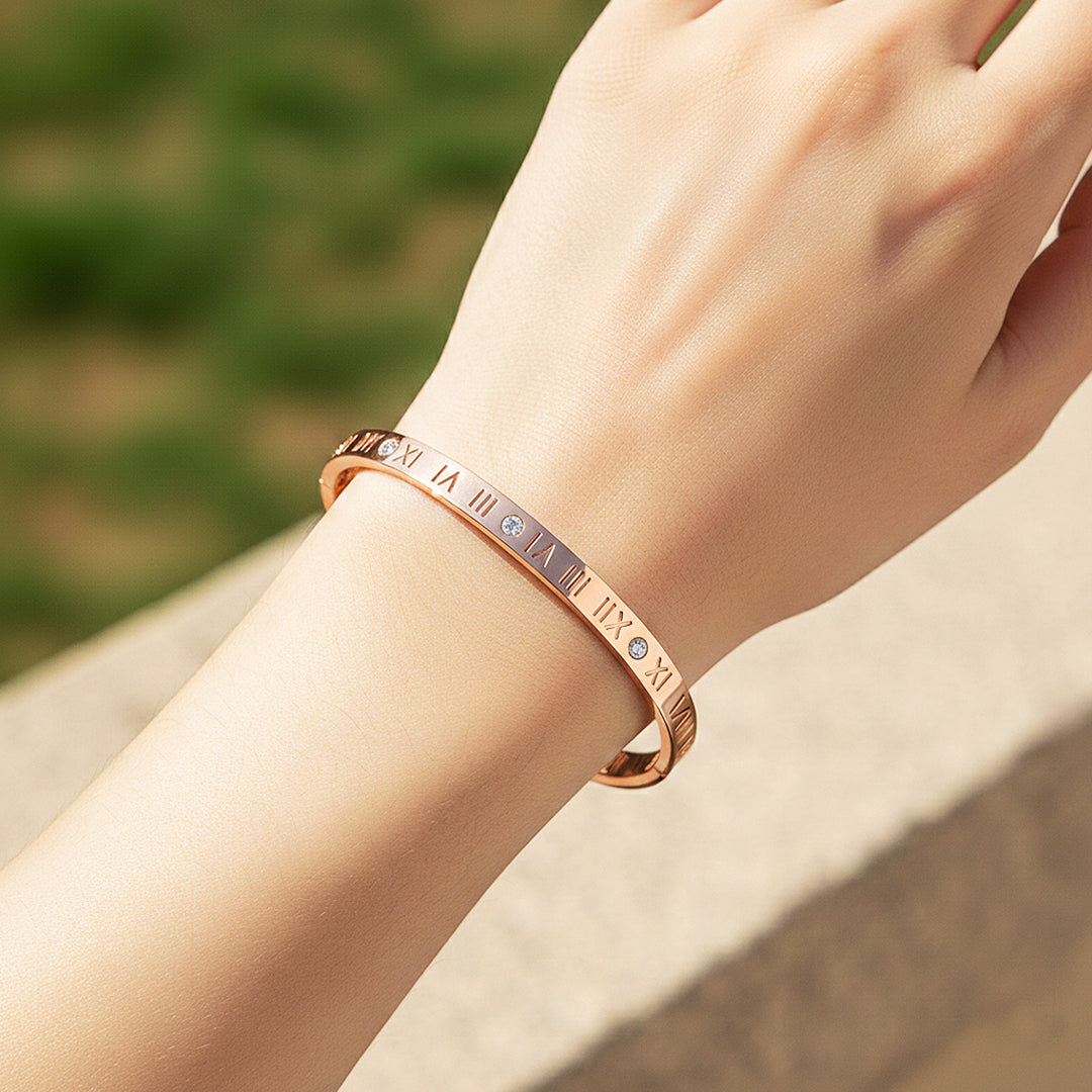 Roman Numeral Iconic Hinge Bangle | High-Brilliance Diamond Simulant | Titanium Steel | Luxe6250 - bangle | Singapore Jewellery, Wedding Rings &amp; Gifts | Same Day Delivery | Tiara.com.sg
