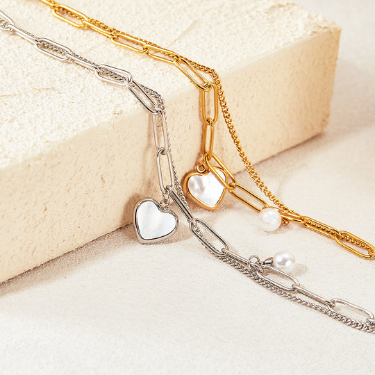 Paperclip Heart Bracelet | Mother of Pearl | Luxe6251 - bangle | Singapore Jewellery, Wedding Rings &amp; Gifts | Same Day Delivery | Tiara.com.sg