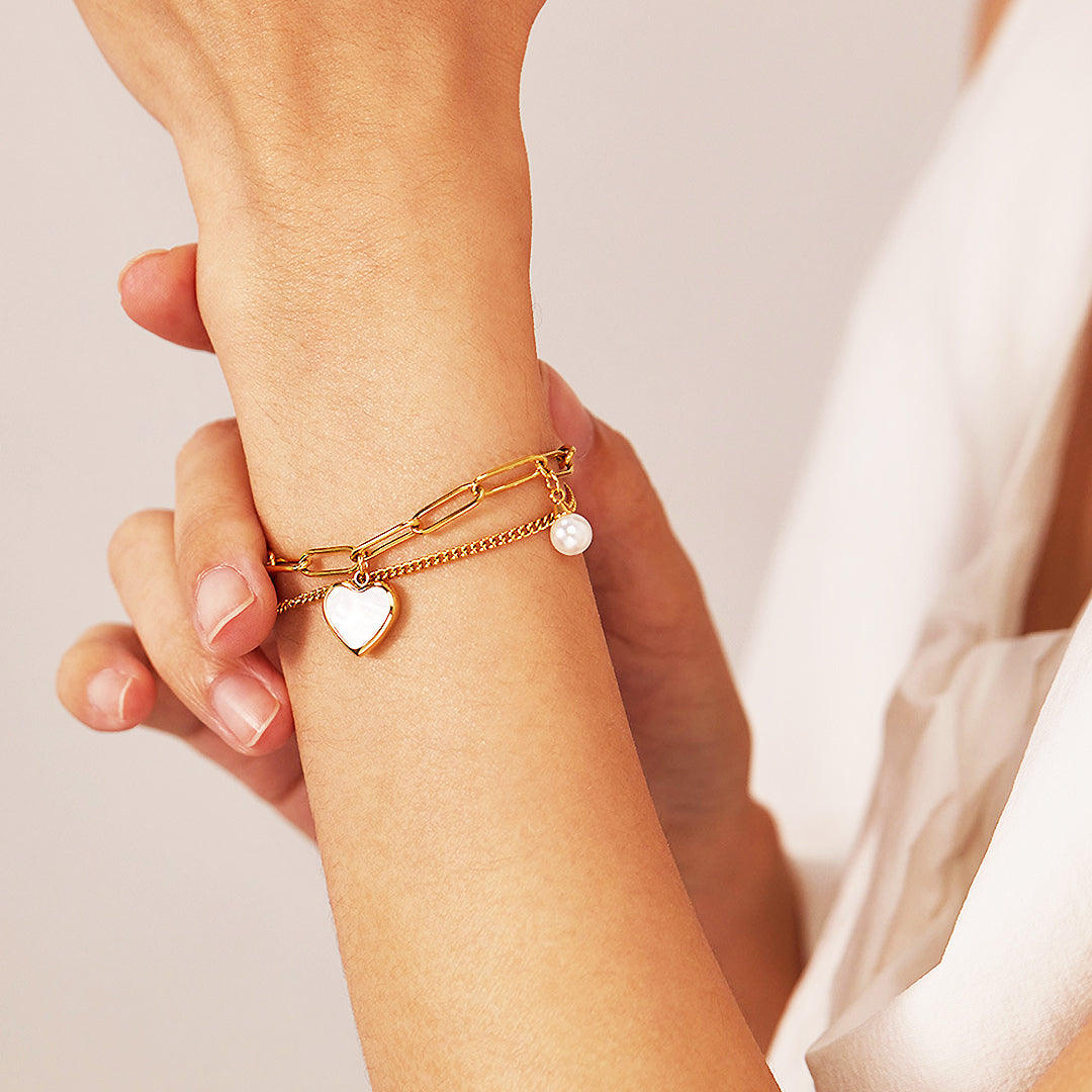 Paperclip Heart Bracelet | Mother of Pearl | Luxe6251 - bangle | Singapore Jewellery, Wedding Rings &amp; Gifts | Same Day Delivery | Tiara.com.sg