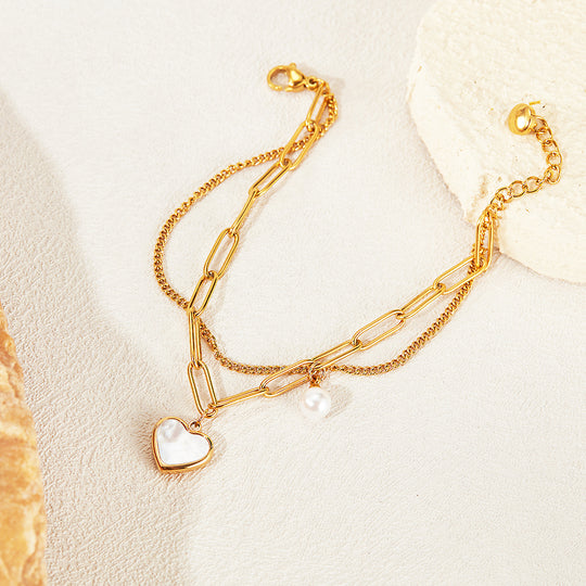 Paperclip Heart Bracelet | Mother of Pearl | Luxe6251 - bangle | Singapore Jewellery, Wedding Rings &amp; Gifts | Same Day Delivery | Tiara.com.sg