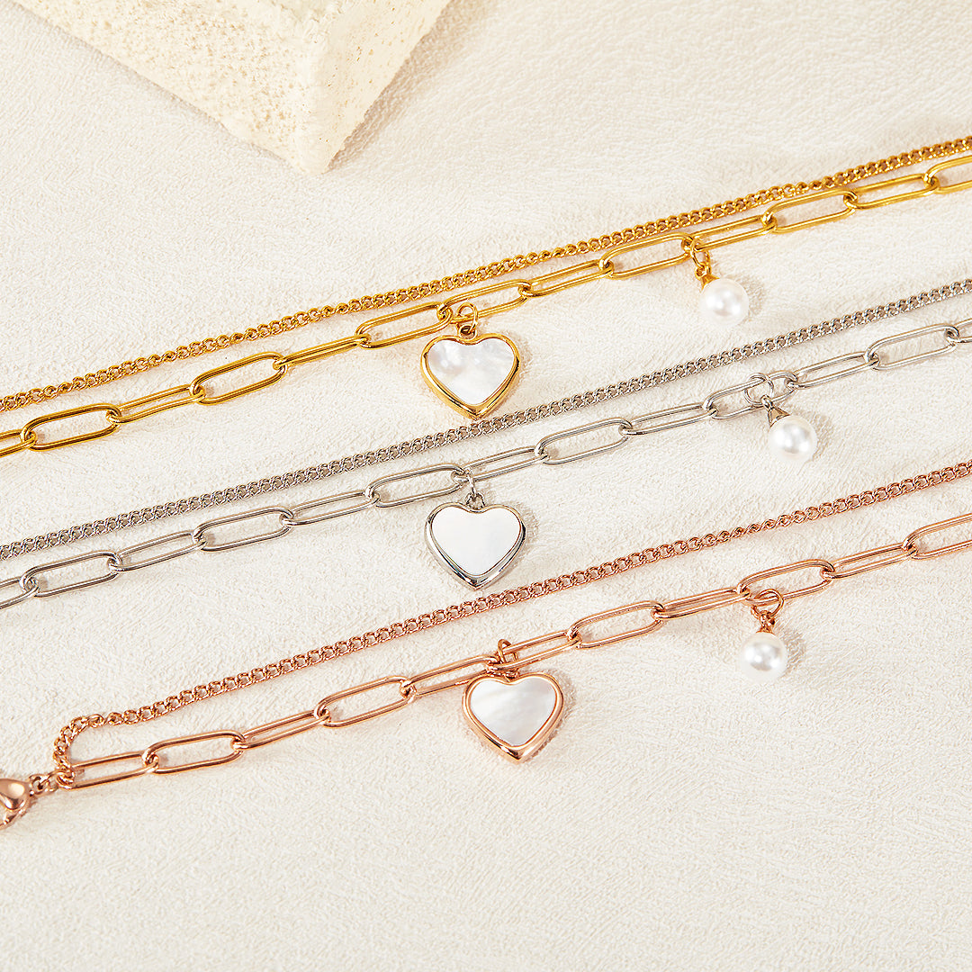 Paperclip Heart Bracelet | Mother of Pearl | Luxe6251 - bangle | Singapore Jewellery, Wedding Rings &amp; Gifts | Same Day Delivery | Tiara.com.sg