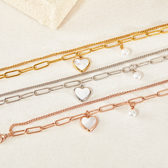 Paperclip Heart Bracelet | Mother of Pearl | Luxe6251 - bangle | Singapore Jewellery, Wedding Rings &amp; Gifts | Same Day Delivery | Tiara.com.sg