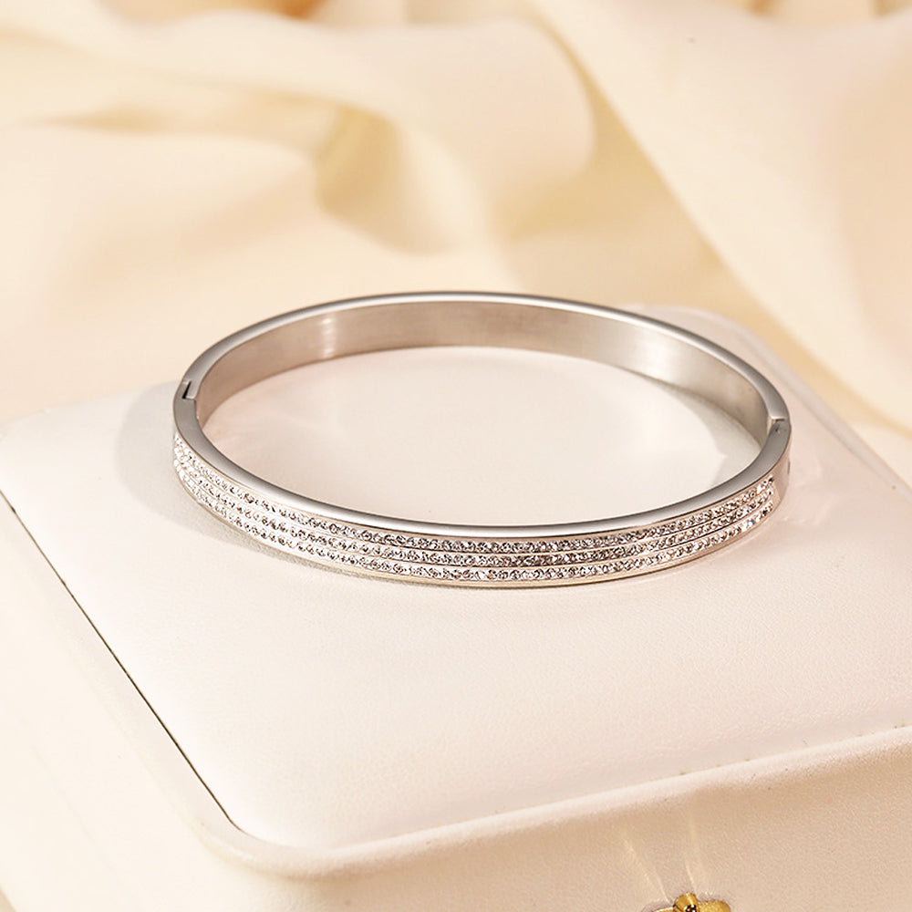 Triple-Row Pavé Hinge Bangle | 6mm | High-Brilliance Diamond Simulant | 18K Gold Plated Stainless Steel | Luxe6272 - bangle | Singapore Jewellery, Wedding Rings & Gifts | Same Day Delivery | Tiara.com.sg