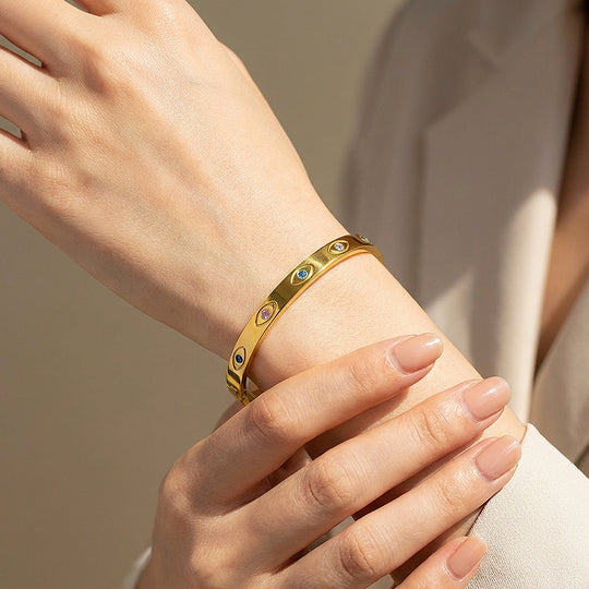Evil Eye Gold Bangle | Luxe6275 - bangle | Singapore Jewellery, Wedding Rings &amp; Gifts | Same Day Delivery | Tiara.com.sg