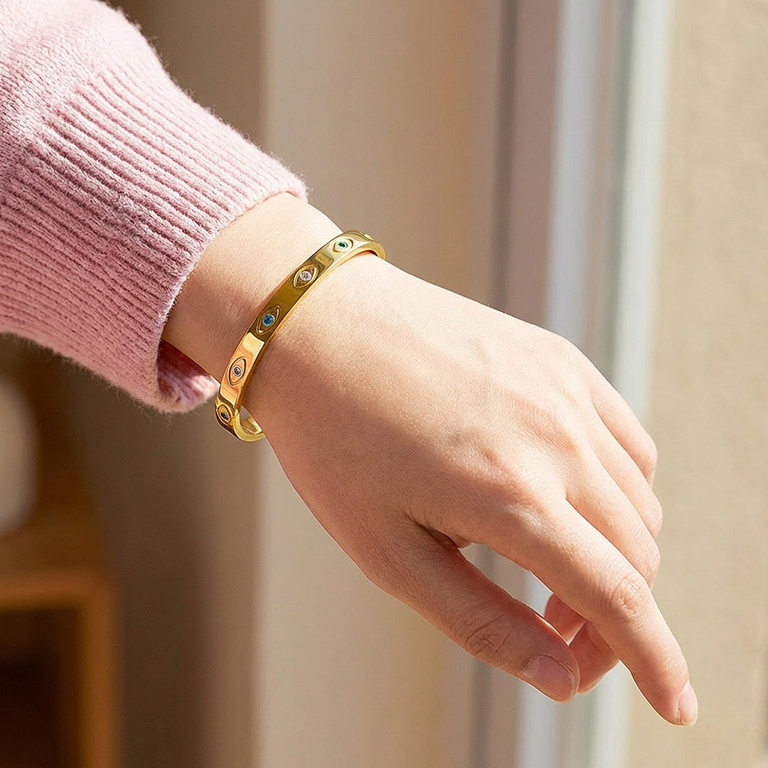 Evil Eye Gold Bangle | Luxe6275 - bangle | Singapore Jewellery, Wedding Rings &amp; Gifts | Same Day Delivery | Tiara.com.sg