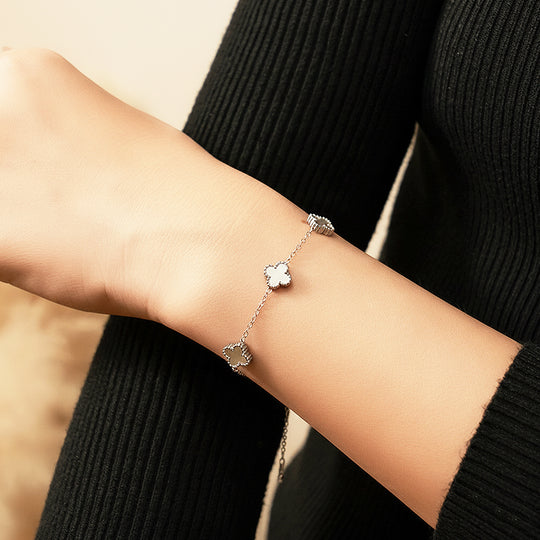 Four-Leaf Clover Motif Bracelet | Enamel Shell | Luxe6288 - bangle | Singapore Jewellery, Wedding Rings &amp; Gifts | Same Day Delivery | Tiara.com.sg