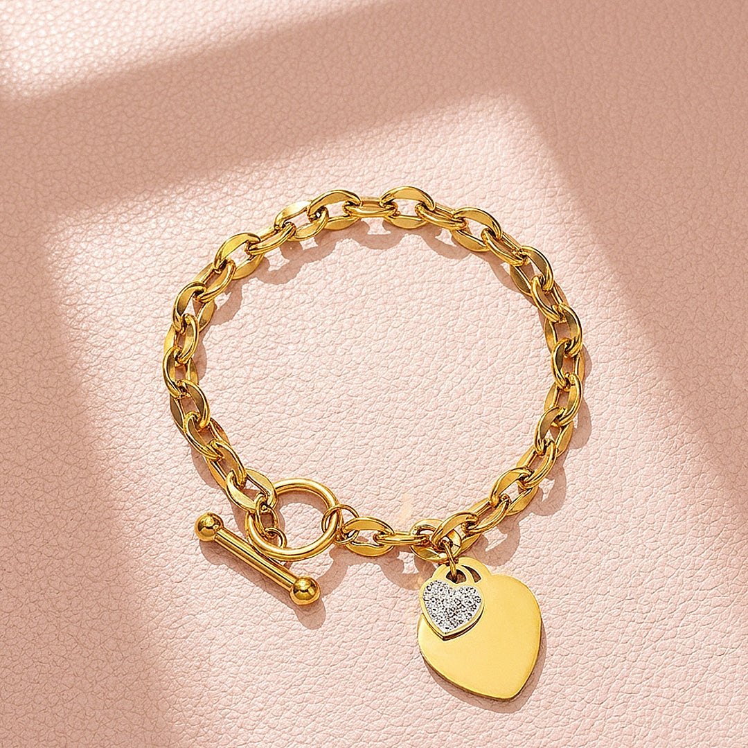 Heart Toggle Bracelet | Diamond Simulant | Gold | Luxe6311