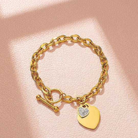 Heart Toggle Bracelet | Diamond Simulant | Gold | Luxe6311