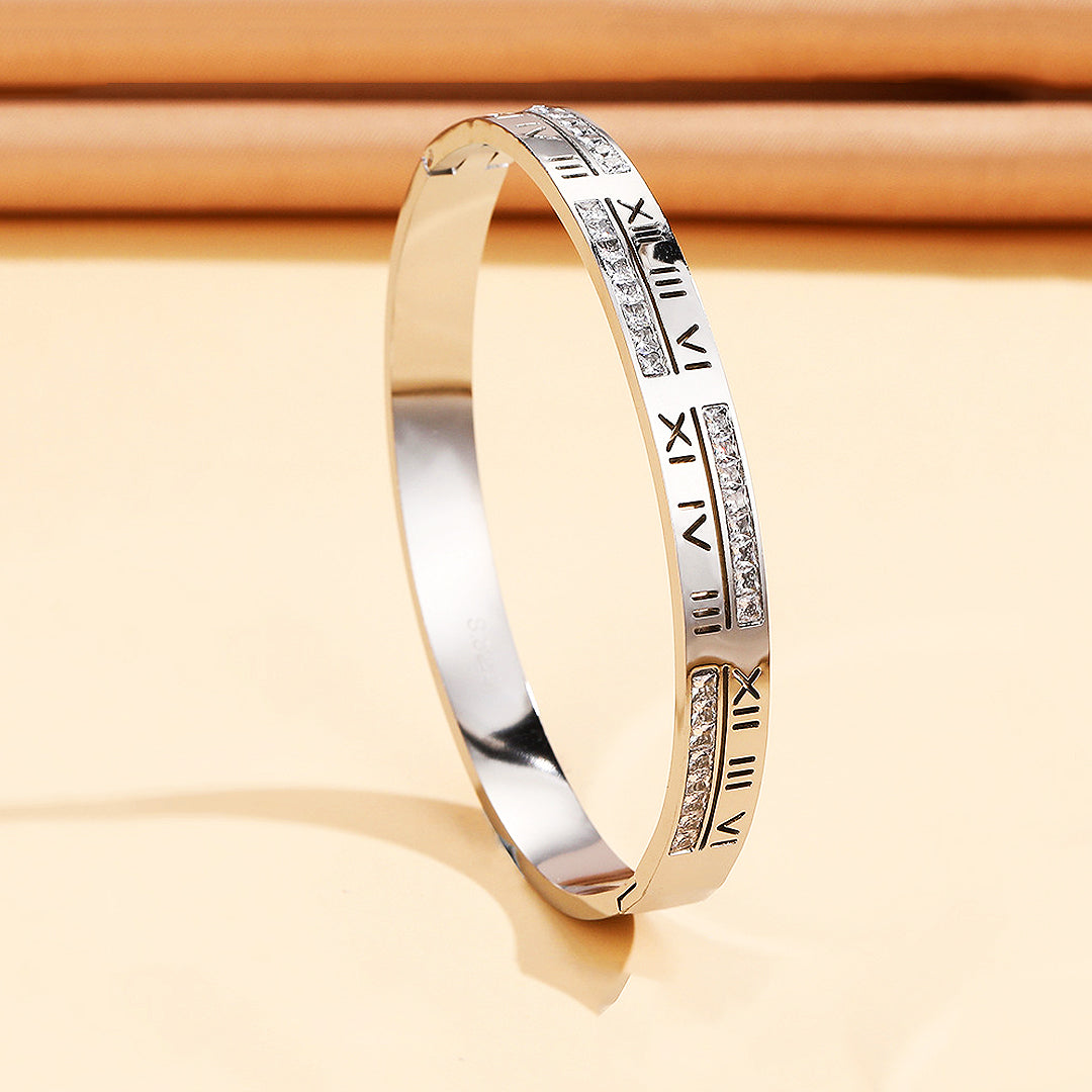 Roman Numeral Channel Set Hinge Bangle | 15cm - 17cm | High-Brilliance Diamond Simulant | Luxe6320 - bangle | Singapore Jewellery, Wedding Rings & Gifts | Same Day Delivery | Tiara.com.sg