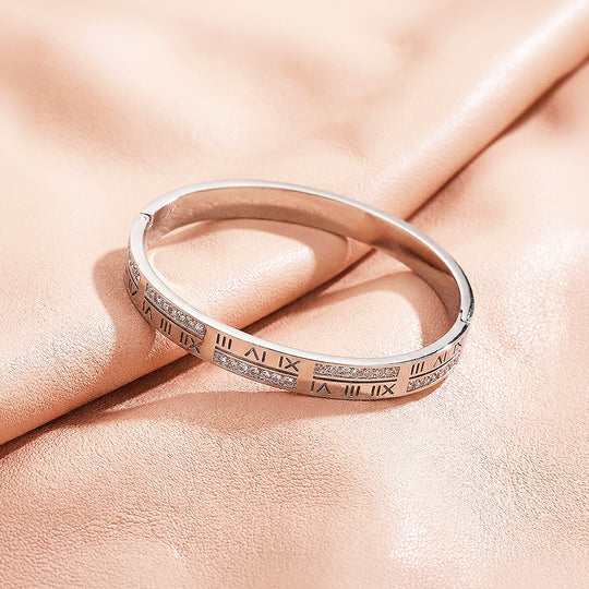Roman Numeral Channel Set Hinge Bangle | Last Piece | Luxe6320