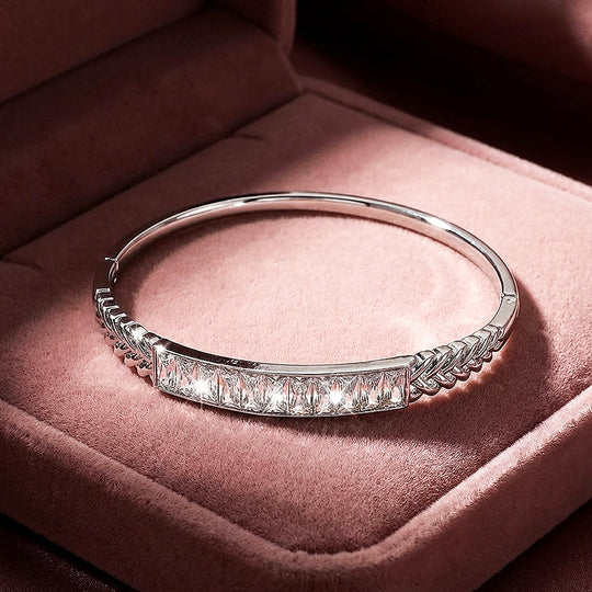 Baguette &amp; Chevron White Gold Bangle | Luxe6326 - bangle | Singapore Jewellery, Wedding Rings &amp; Gifts | Same Day Delivery | Tiara.com.sg