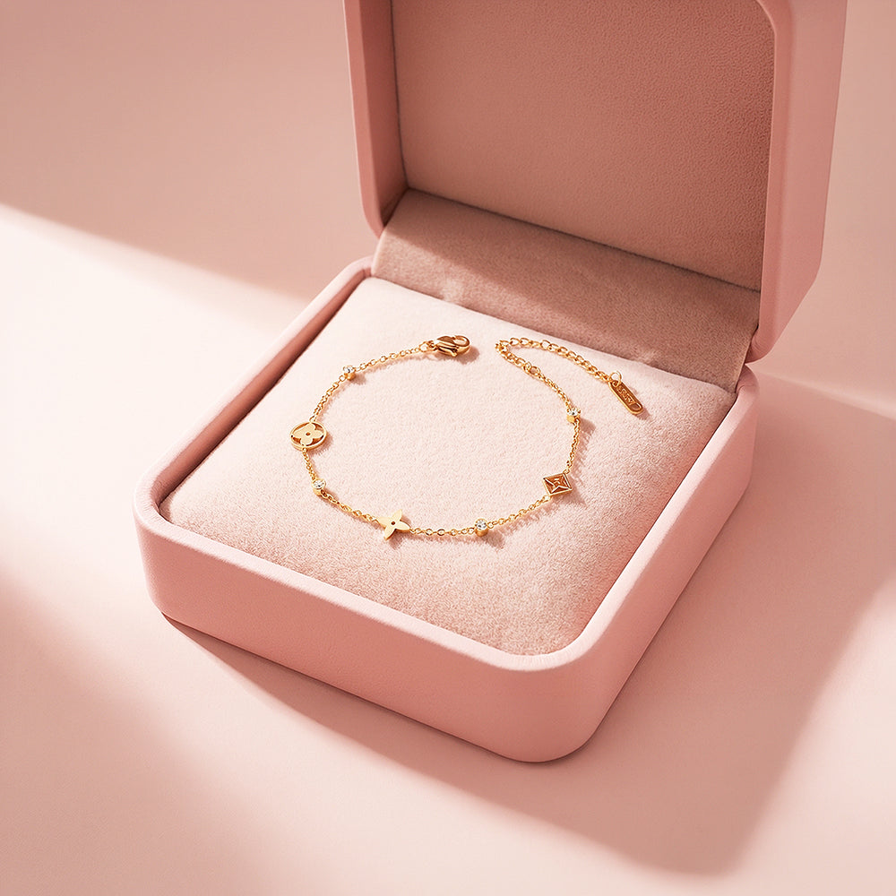 Geometric Floral Bracelet | Diamond Simulant | 18K Gold | Luxe6416 - bangle | Singapore Jewellery, Wedding Rings & Gifts | Same Day Delivery | Tiara.com.sg