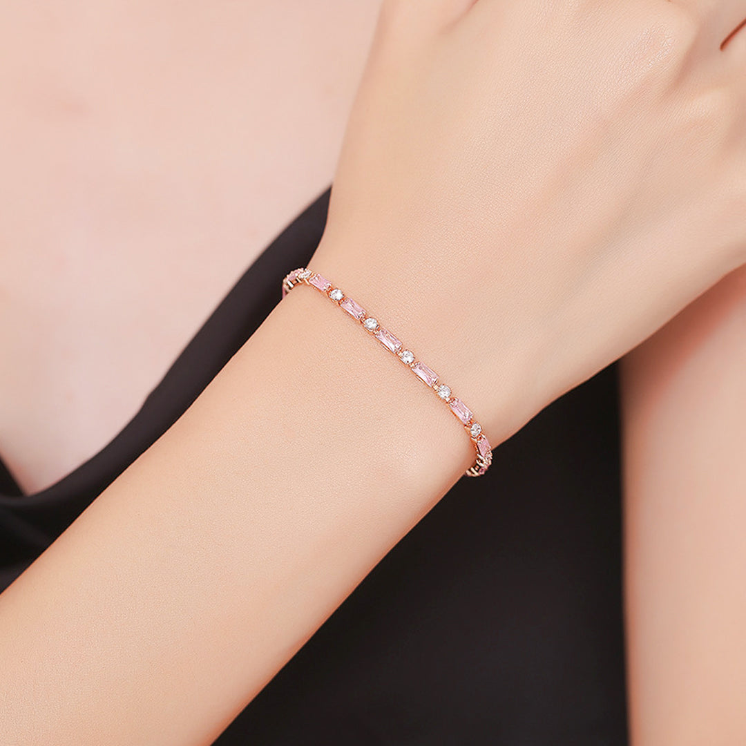 Baguette Tennis | Rose Gold | Diamond Simulant | Luxe6447 - bangle | Singapore Jewellery, Wedding Rings & Gifts | Same Day Delivery | Tiara.com.sg