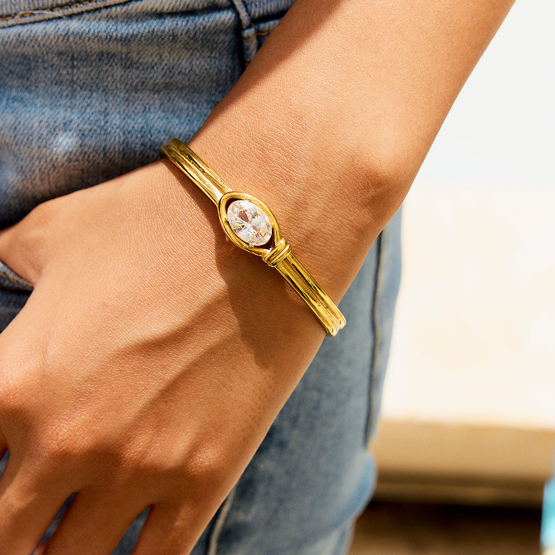 Marquise Solitaire Open Bangle | High-Brilliance Diamond Simulant | Luxe6482 - bangle | Singapore Jewellery, Wedding Rings & Gifts | Same Day Delivery | Tiara.com.sg