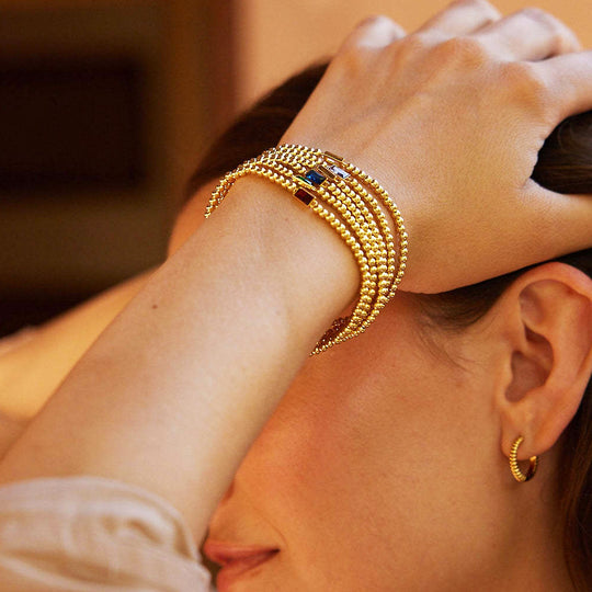Baguette Birthstone Stretch | Gold | Diamond Simulant | Luxe6496 - bangle | Singapore Jewellery, Wedding Rings &amp; Gifts | Same Day Delivery | Tiara.com.sg