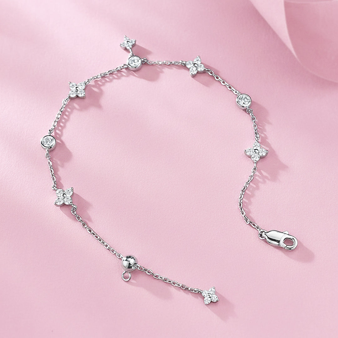 Floral Medallion Charm | White Gold | Diamond Simulant | Luxe6501 - bangle | Singapore Jewellery, Wedding Rings &amp; Gifts | Same Day Delivery | Tiara.com.sg